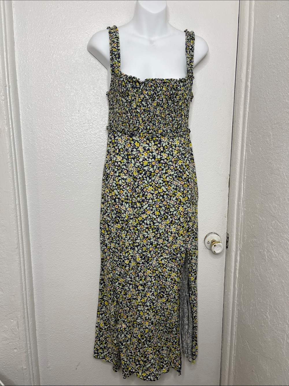 Zara Black Floral Maxi Dress with Yellow and White Accents